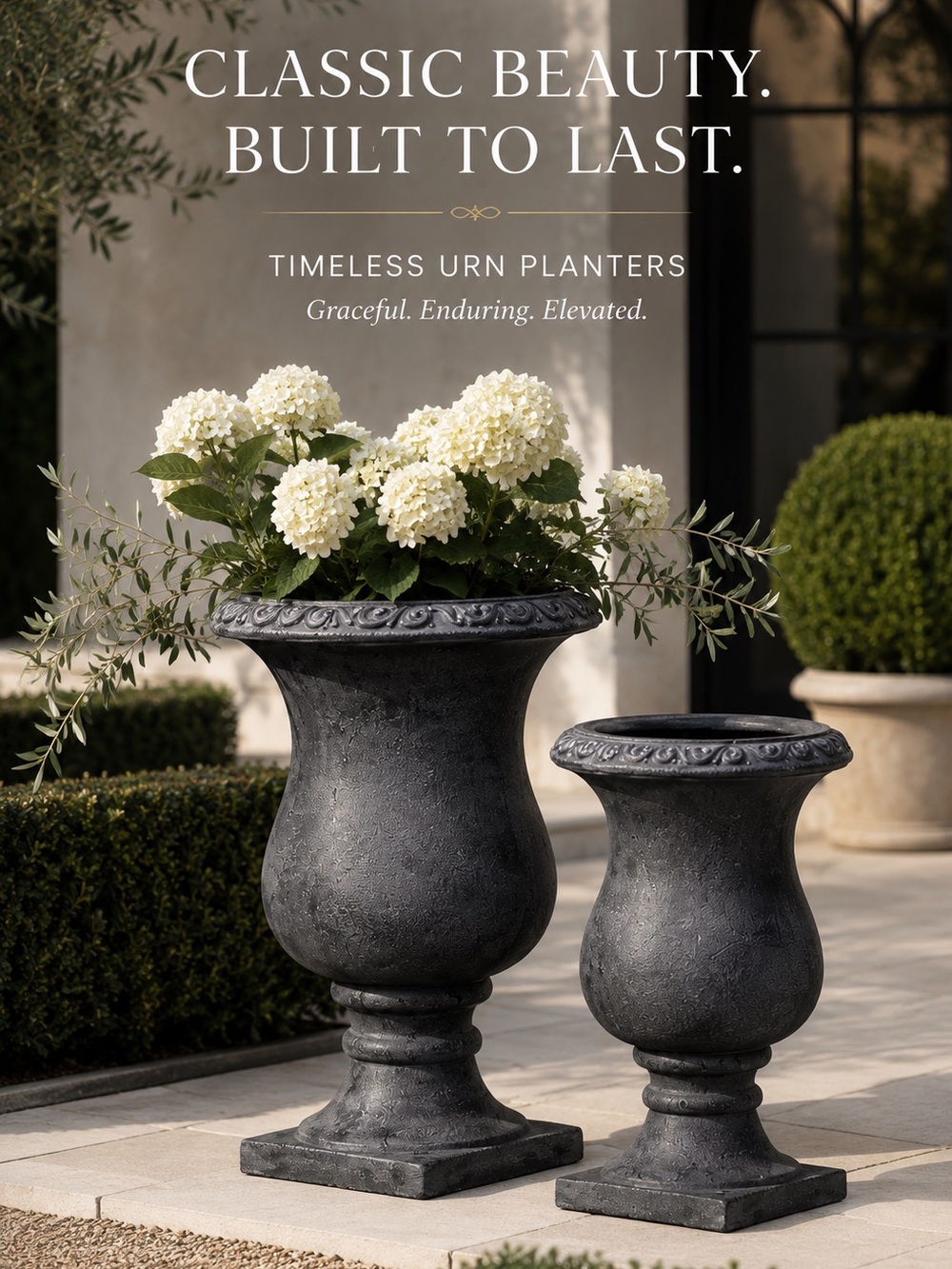French Classic Urn Planter - Dark Charcoal Decorative Garden Vase